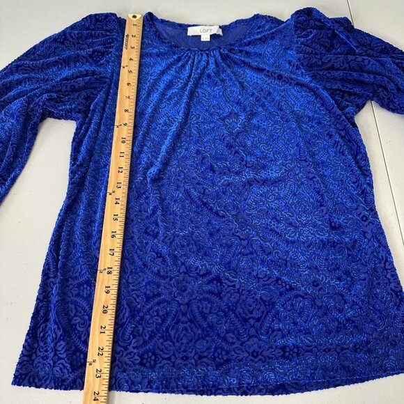 Loft Velvet Burnout Puff Sleeve Blouse Blue Mosaic Size XS - Picture 8 of 9